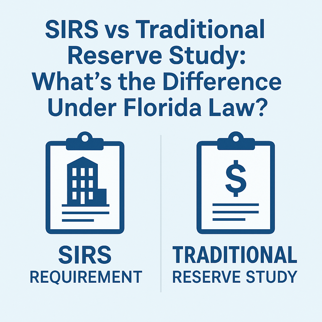 Comparison graphic showing the difference between SIRS and traditional reserve studies under Florida law.